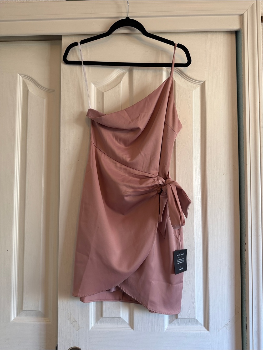 Lulu's Dusty Rose One-Shoulder Side Tie Dress
